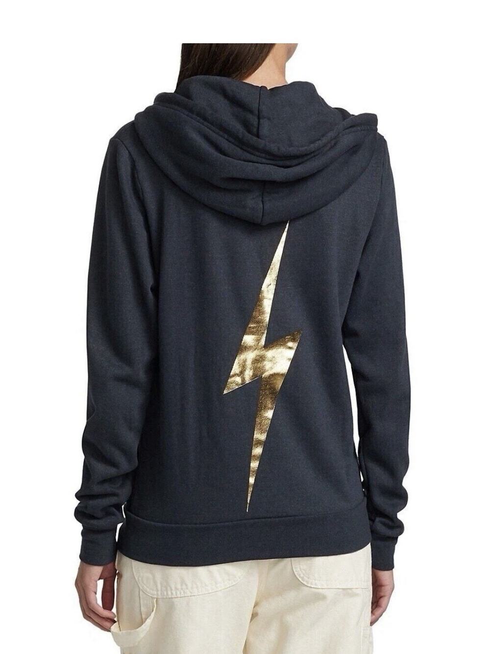 Aviator Nation Charcoal Gold Classic Bolt Hoodie Full Zip Sweatshirt Unisex S